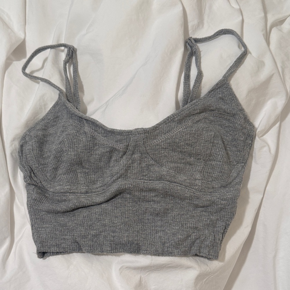 Gray Ribbed Crop tank
